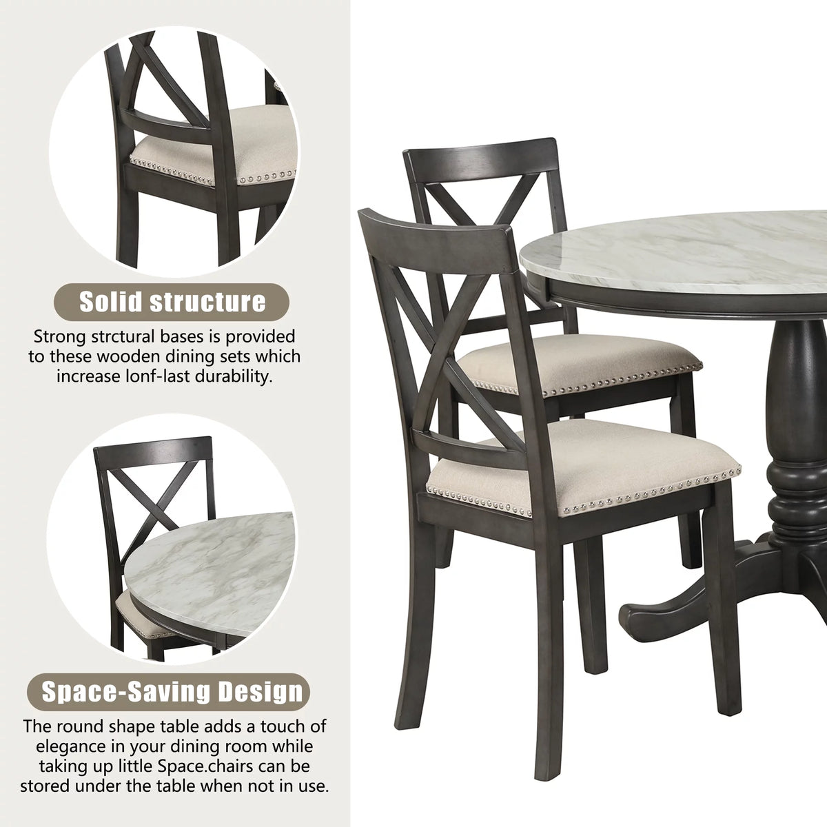 5 Piece Solid Wood Dining Room Set with 4 Chairs Y854804