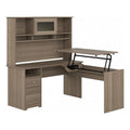 Ash Gray Engineered Wood Sit to Stand L Desk with Hutch O568