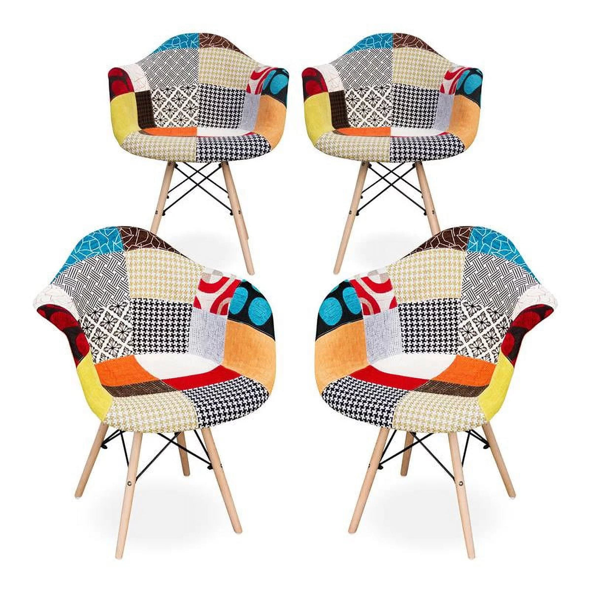 Cotton and Wood Armchairs Set of 4 N148