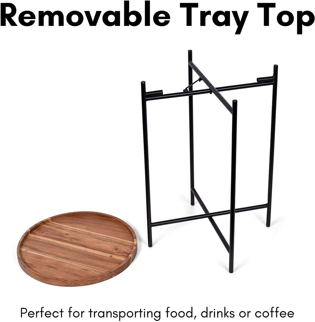 Folding Side Table with Removable Wood Tray I813