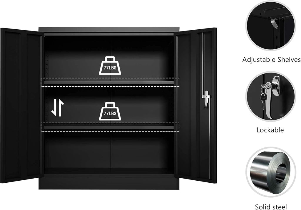 Industrial Metal Storage Cabinet with Doors, Locking Steel Cabinet with 2 Adjustable Shelves P547194