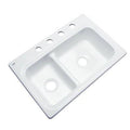 White 33x22 L x 22x22 W Kitchen Sink, 4 Hole T93540
