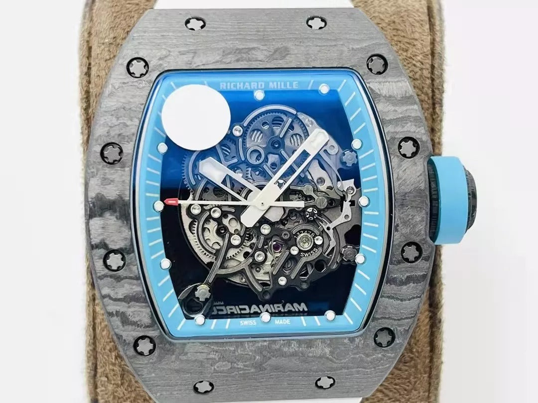 Skeleton Blue Dial Black Bezel White Rubber Strap H923204