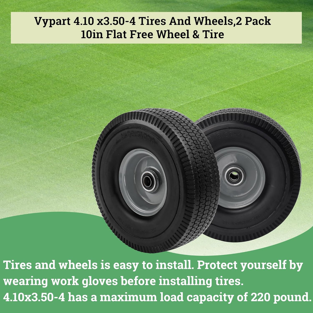 10x3.50-4" Solid Heavy Duty PU Tire and Wheel with 5/8" Axle Bore Hole, 2.2" Offset Hub F636114