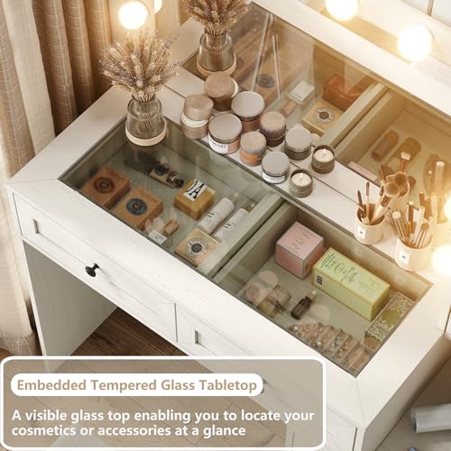 White Vanity Desk with LED Bulbs J1555