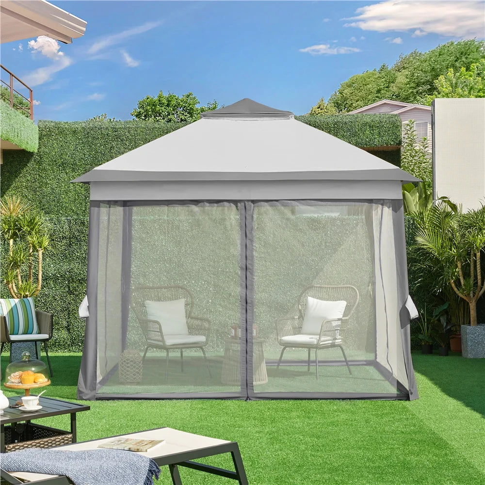 11x11 FT Pop-Up Gazebo with 4 Mesh Sidewalls, Light Gray P128910