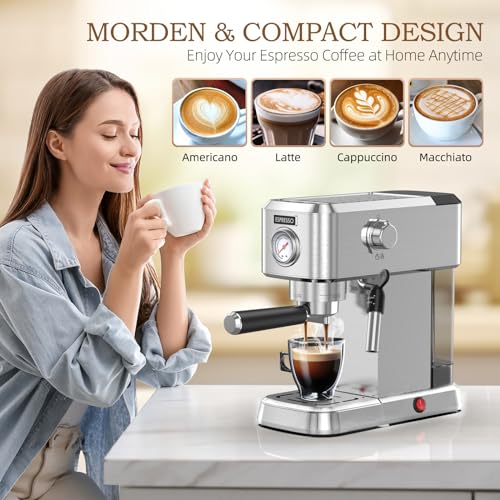 Compact Stainless Steel Espresso Machine with 50oz Water Tank F593591