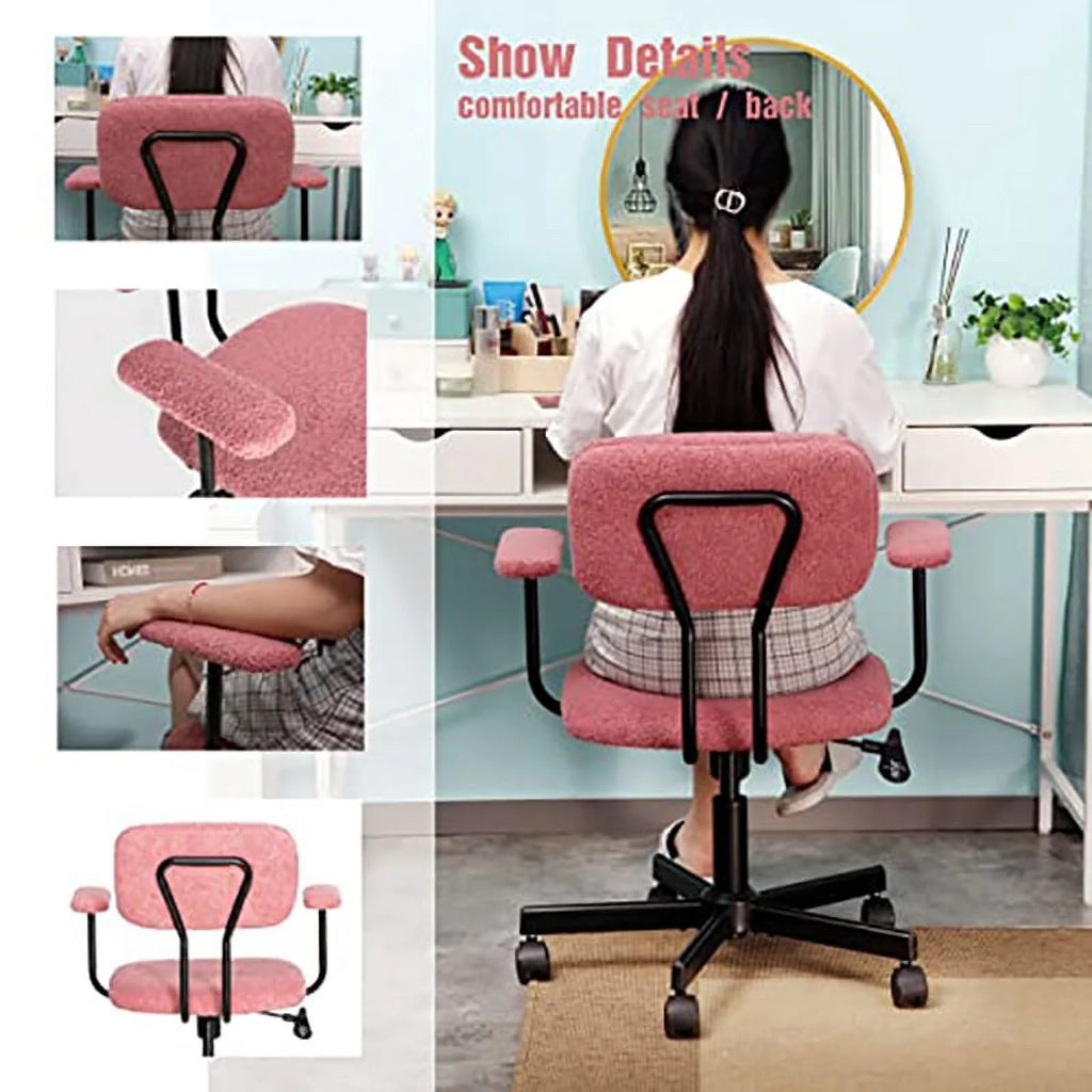 Pink Velvet Fabric Home Office Chair with Armrest Y55842