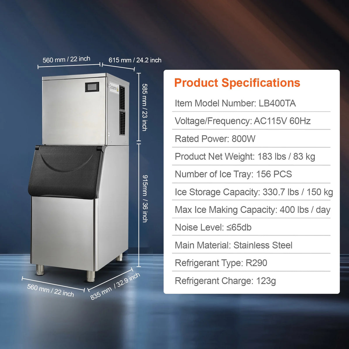 Commercial Ice Maker with 30.7 lb Storage Container Z9379