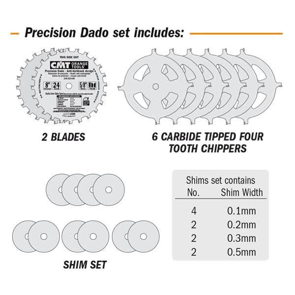Precision Dado Set 6-Inch x 20 Teeth with 5/8-Inch Bore V276