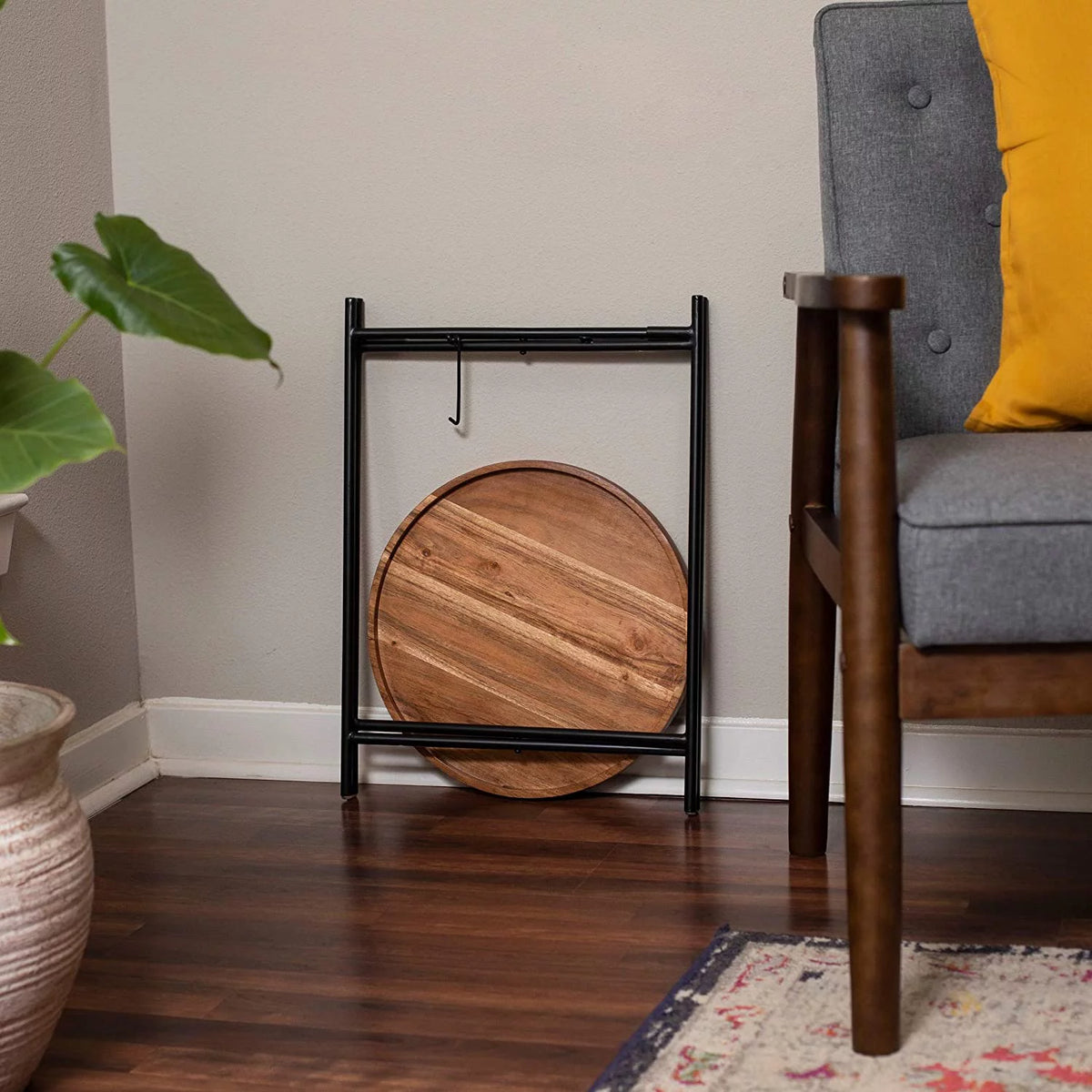 Folding Side Table with Removable Wood Tray I813
