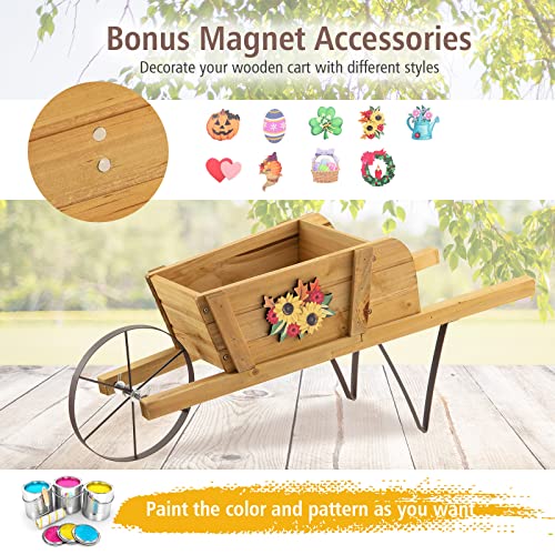 Red Wood Wagon Planter with 9 Magnetic Accessories Y4122