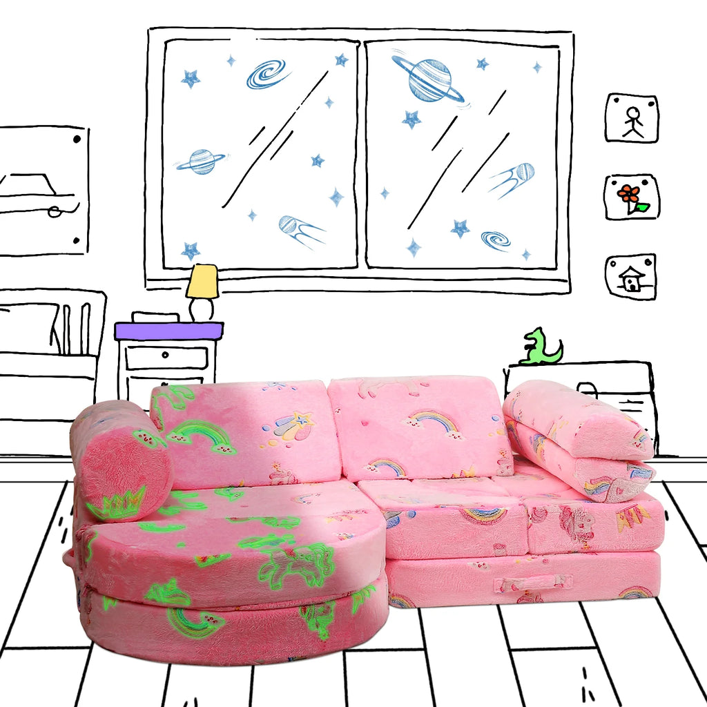 11 Pc Pink Modular Kids Play Couch B487