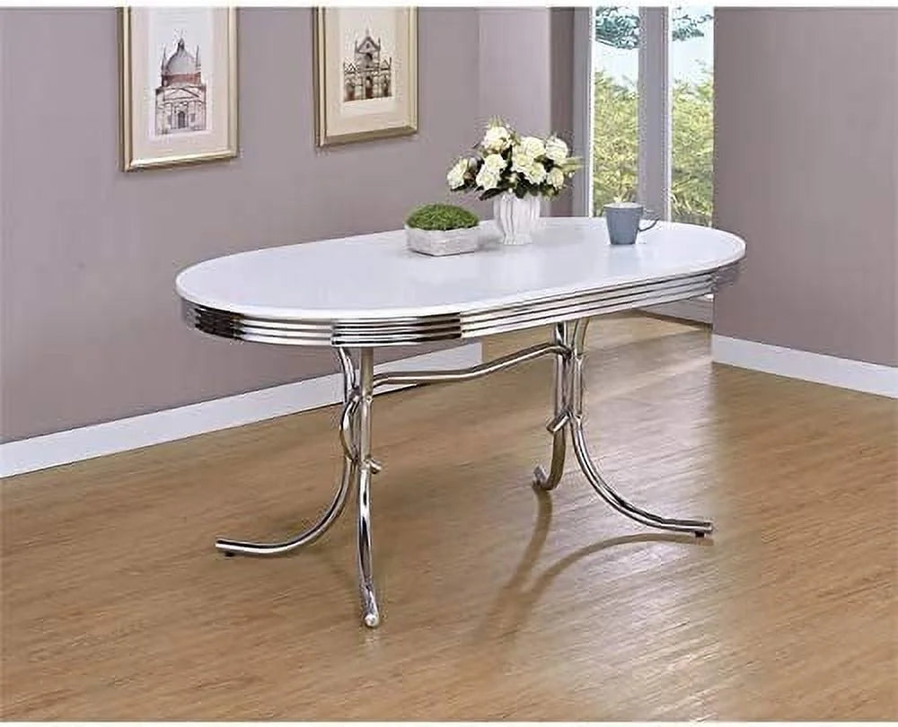 Modern Metal Chrome Plated Oval Dining Table with White Top K86719
