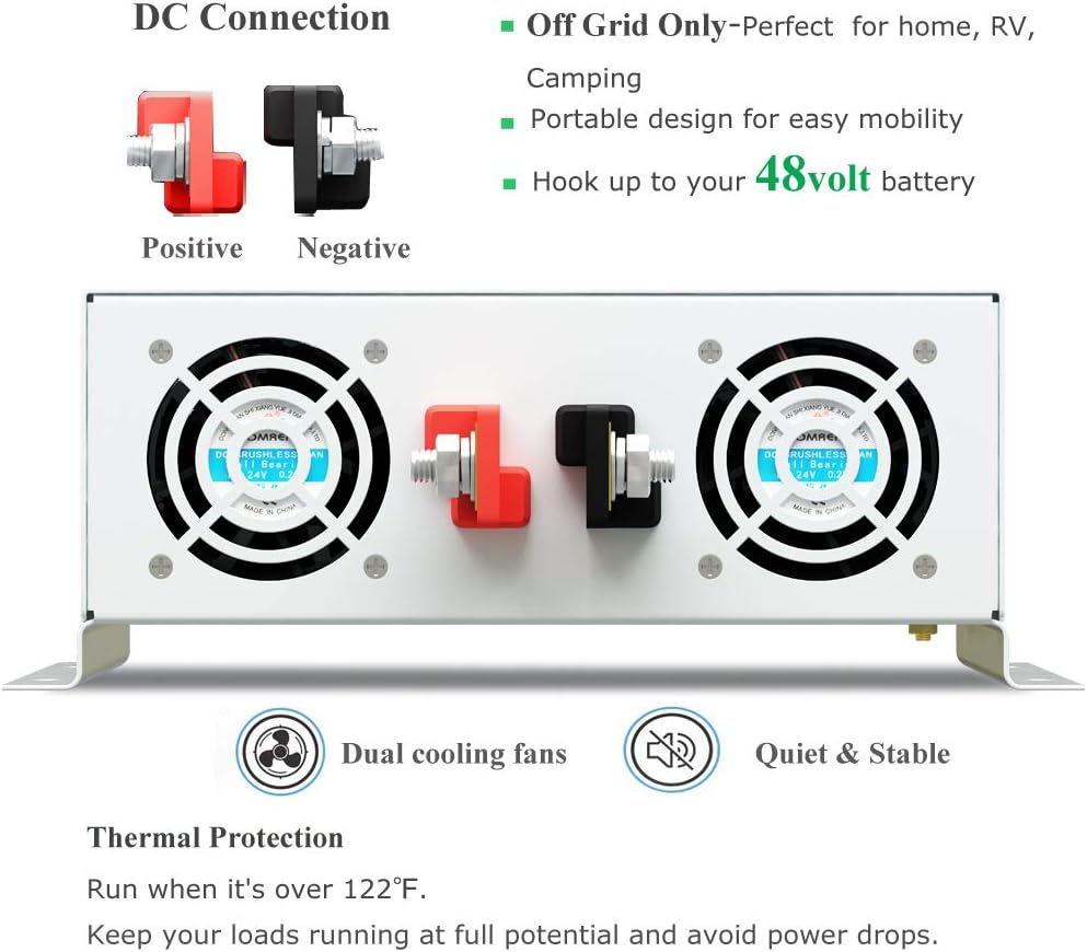5000W Pure Sine Wave Power Inverter DC 48V to 110V 120V AC with Dual Outlets and Digital LED Display O4942