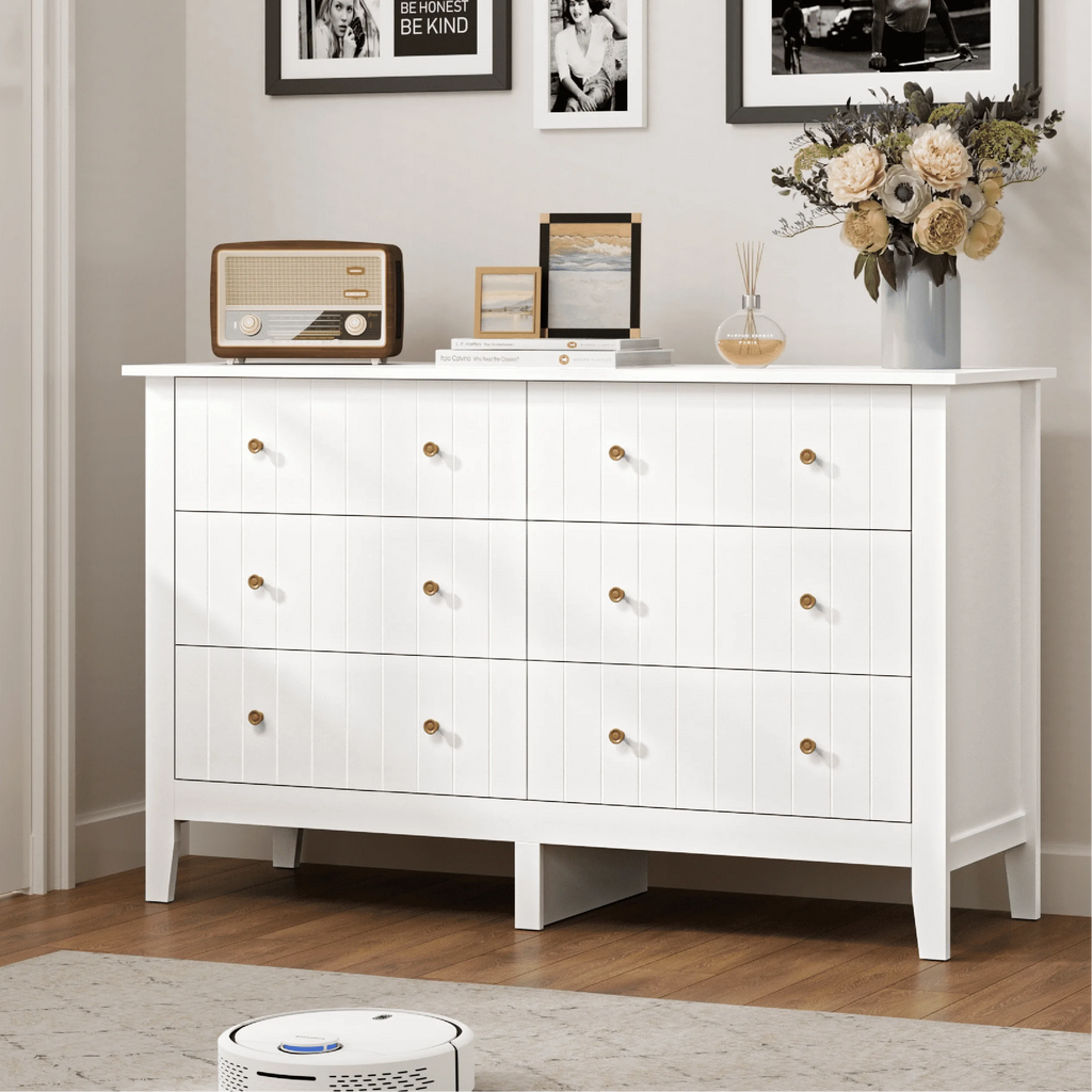 White 6 Drawer Wood Dresser P6686