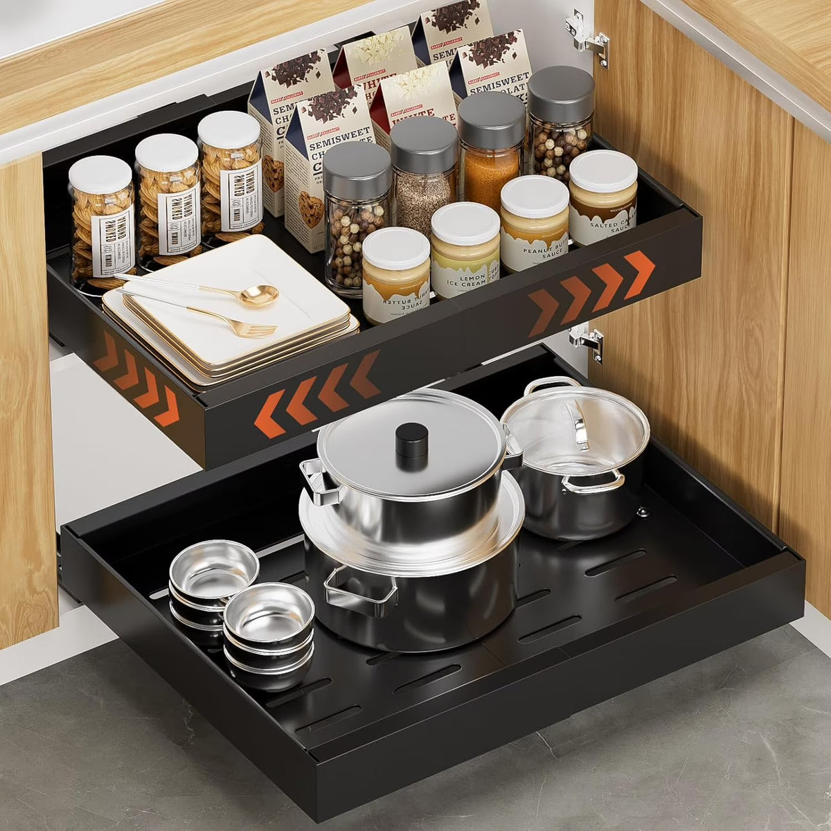 2Pack Expandable Pull Out Cabinet Organizer 21Deep, Adjustable Width 12.2-20.4, Black F161