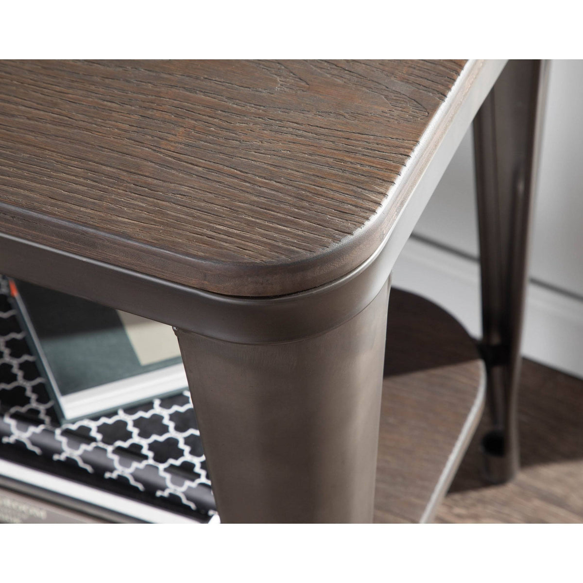 Industrial Wood and Metal End Table P232