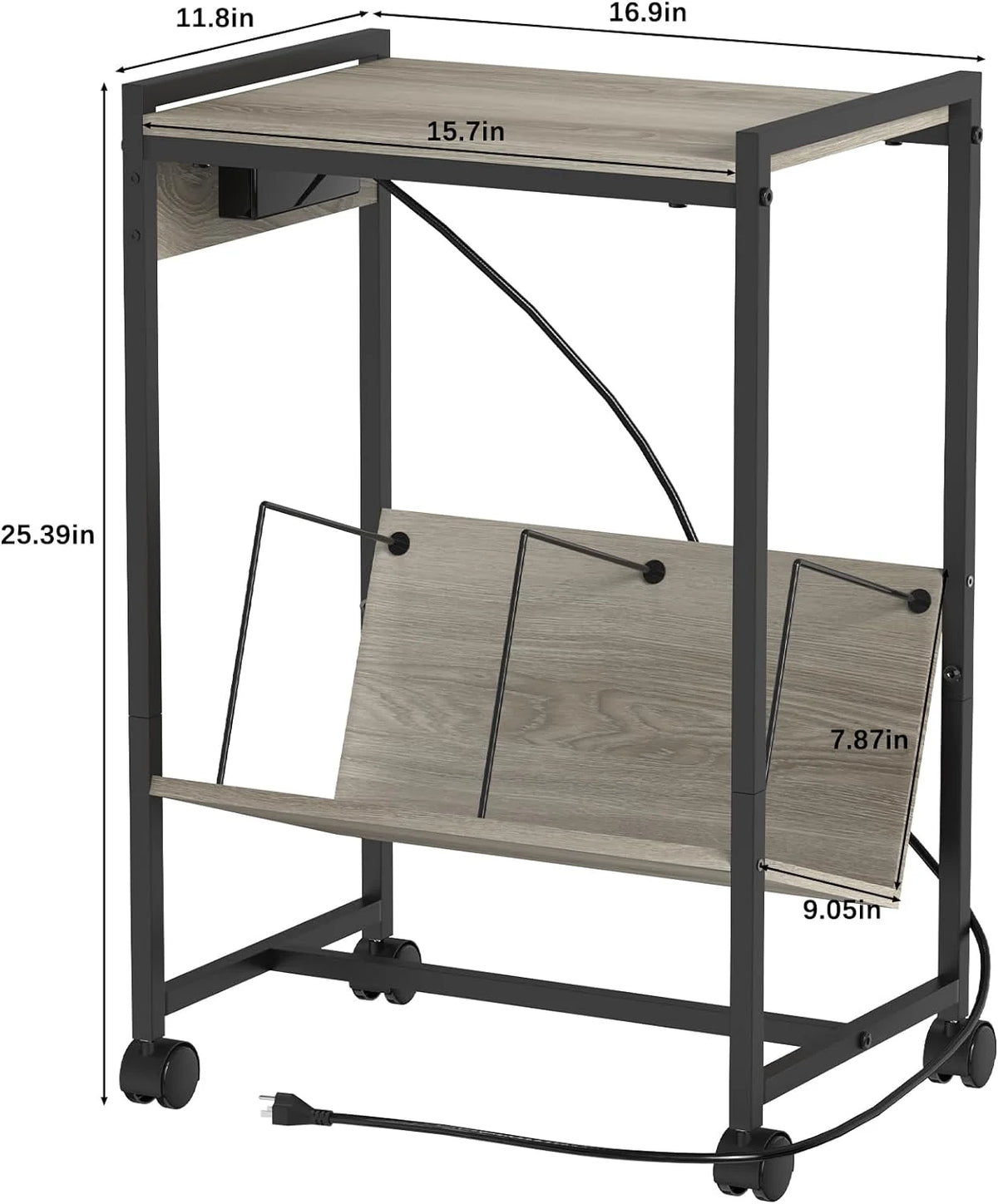2-Tier End Table with Charging Station and Vinyl Storage Shelf C756