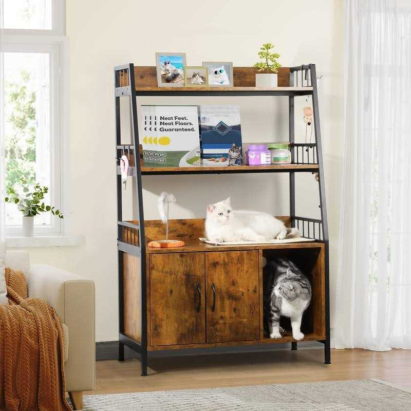 Cat Litter Box Enclosure with Storage Shelves Wooden Large Litter Box Furniture H895710