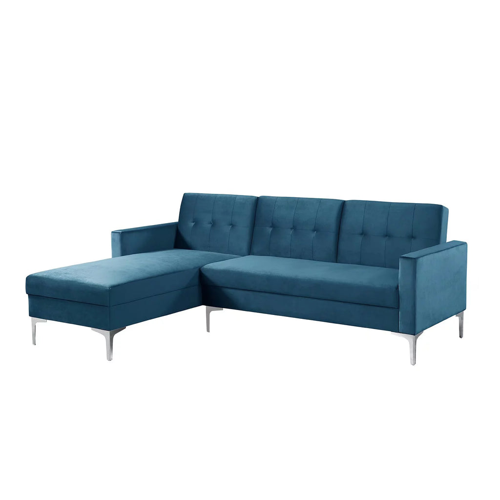 Blue Velvet Convertible Sectional Sofa J89601