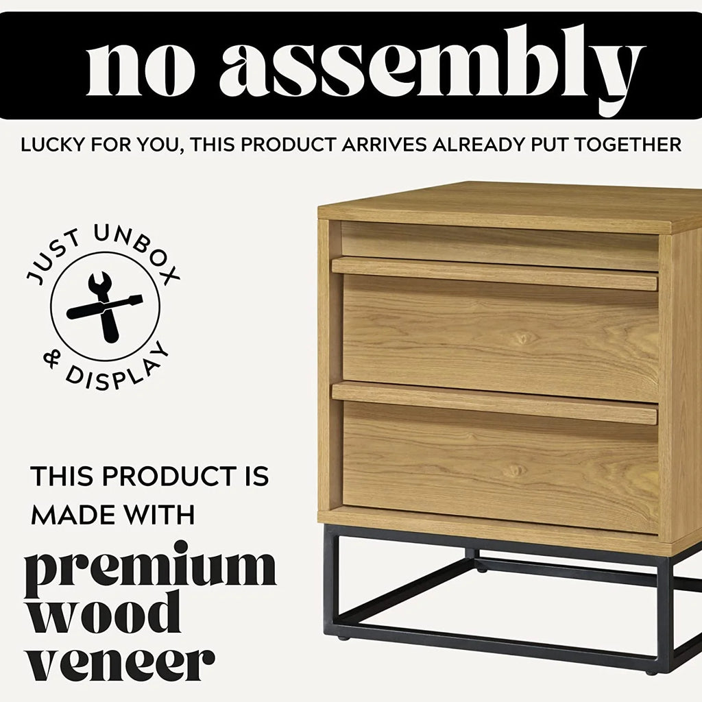 Natural Oak Solid Wood Nightstand with Two Drawers L85134