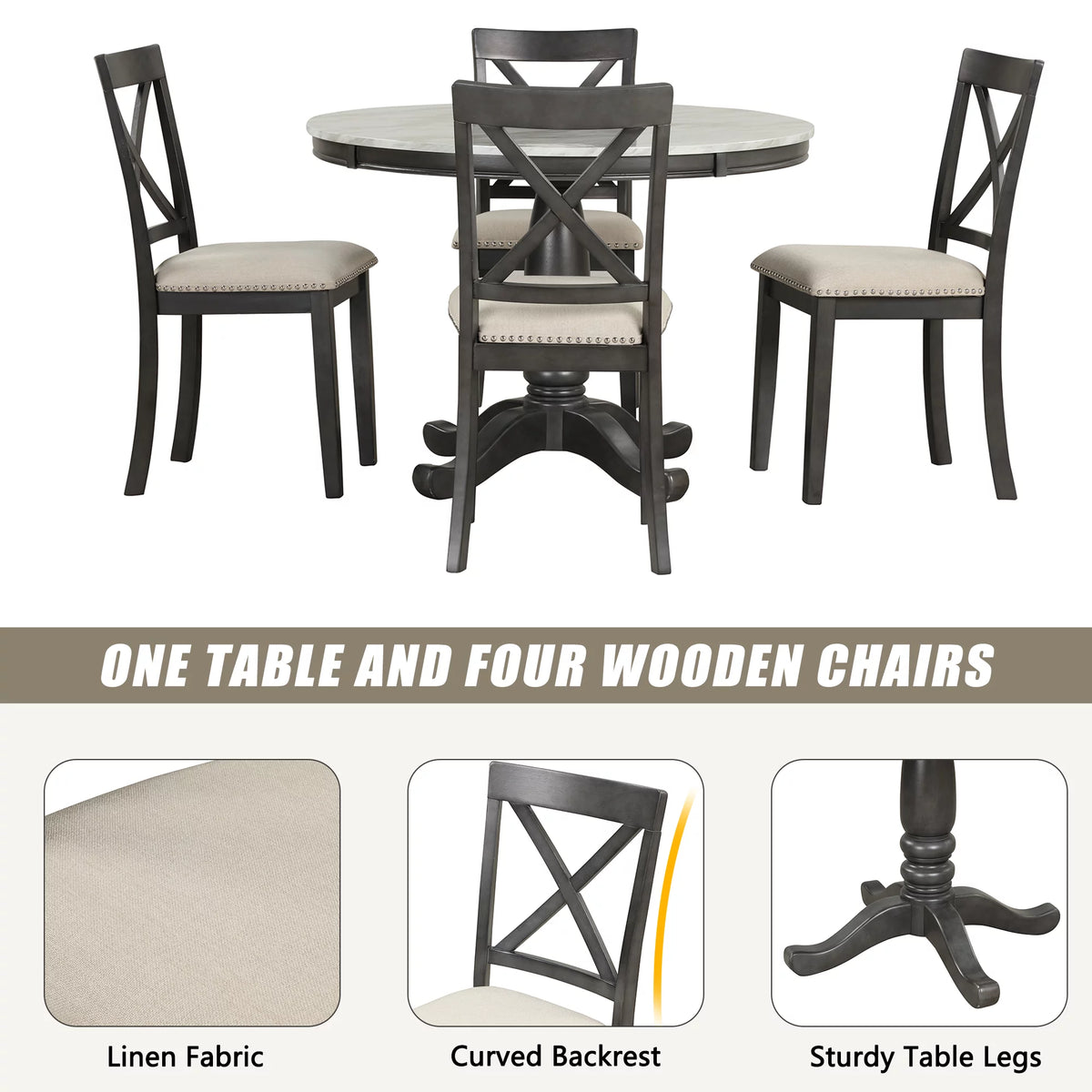 5 Piece Solid Wood Dining Room Set with 4 Chairs Y854804