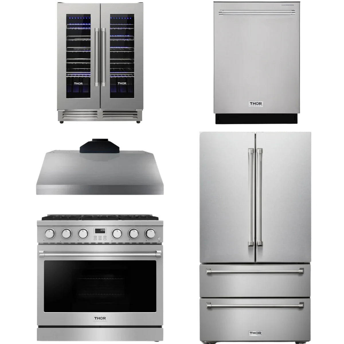 36 Gas Range, Range Hood, Refrigerator, Dishwasher and Wine Cooler M3439
