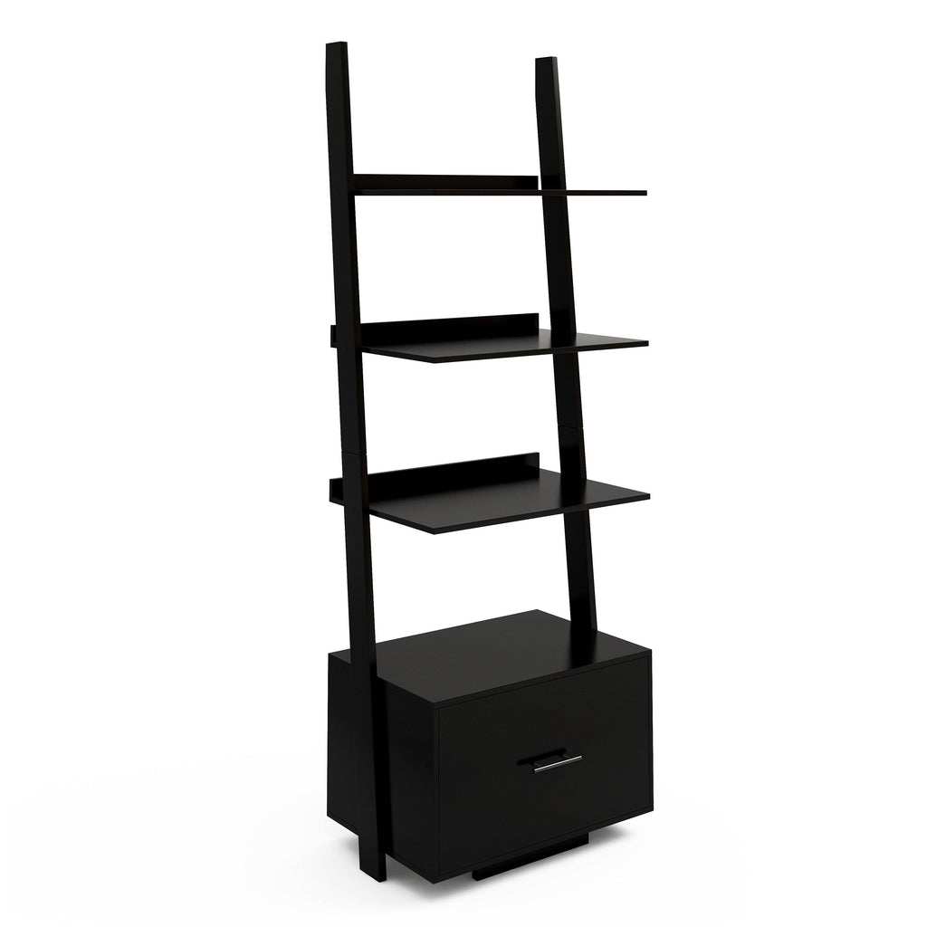 Dark Walnut Ladder Bookcase with File Drawer C12410