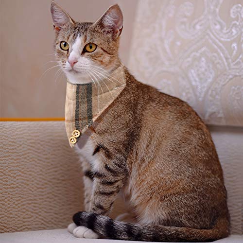 4 Pieces Breakaway Cat Collar Bandana with Plaid Scarf and Bowtie Bell O383