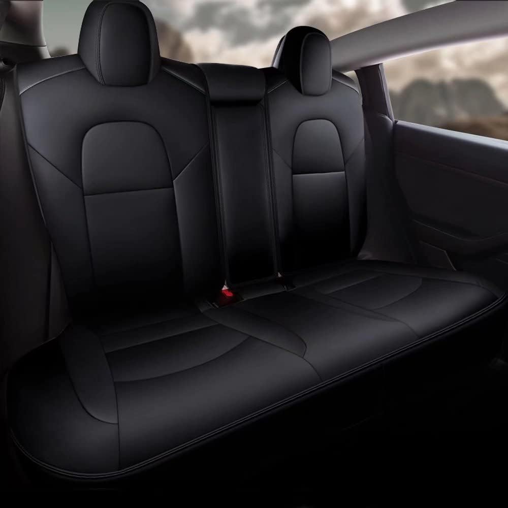 Faux Leather Car Seat Cover Full Set Front Rear Seat Black 5 Seats A14783