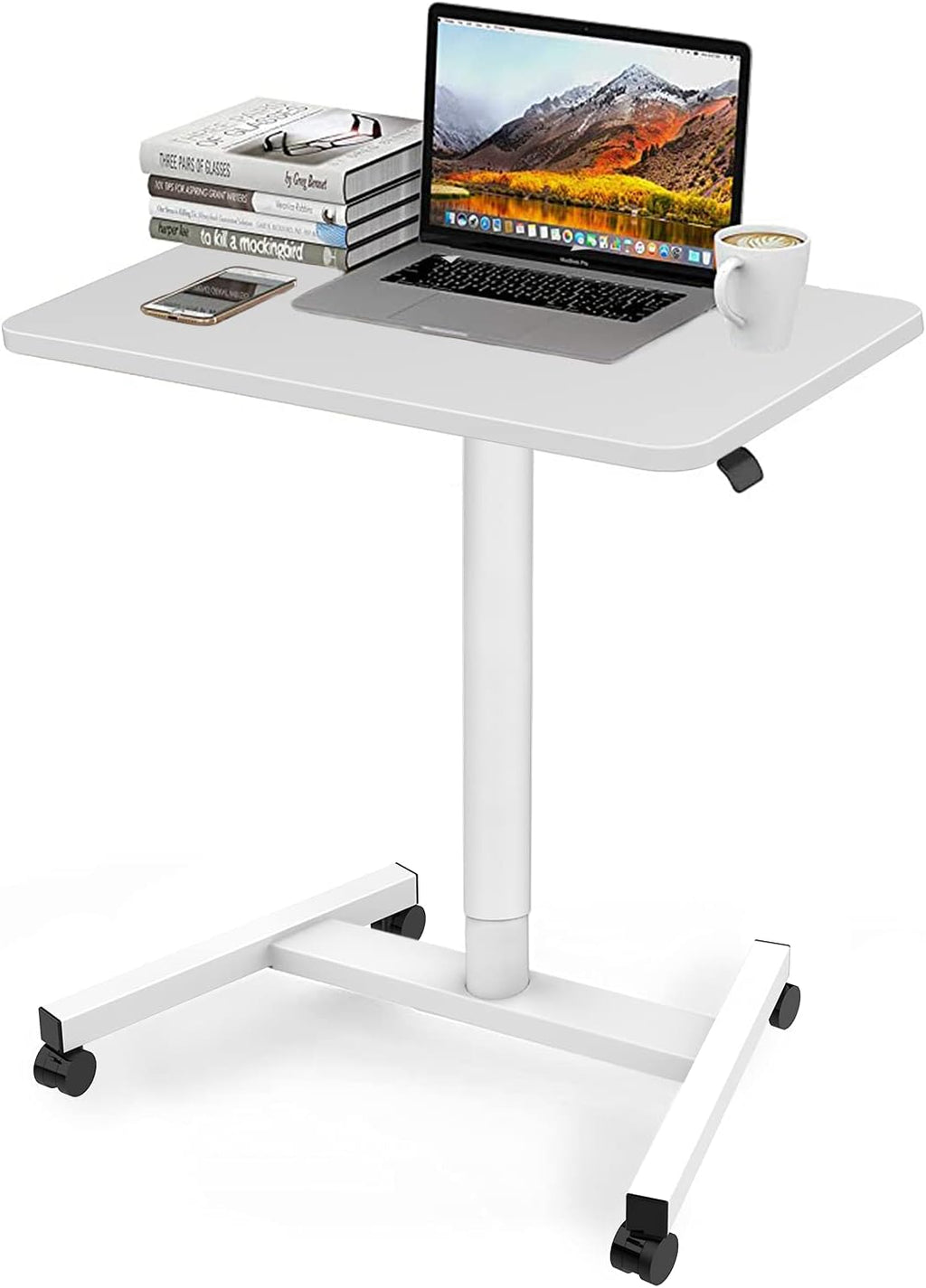 White Adjustable Rolling Laptop Desk Cart Z45169