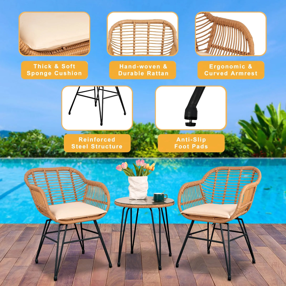 3-Piece Beige Patio Conversation Set S5941