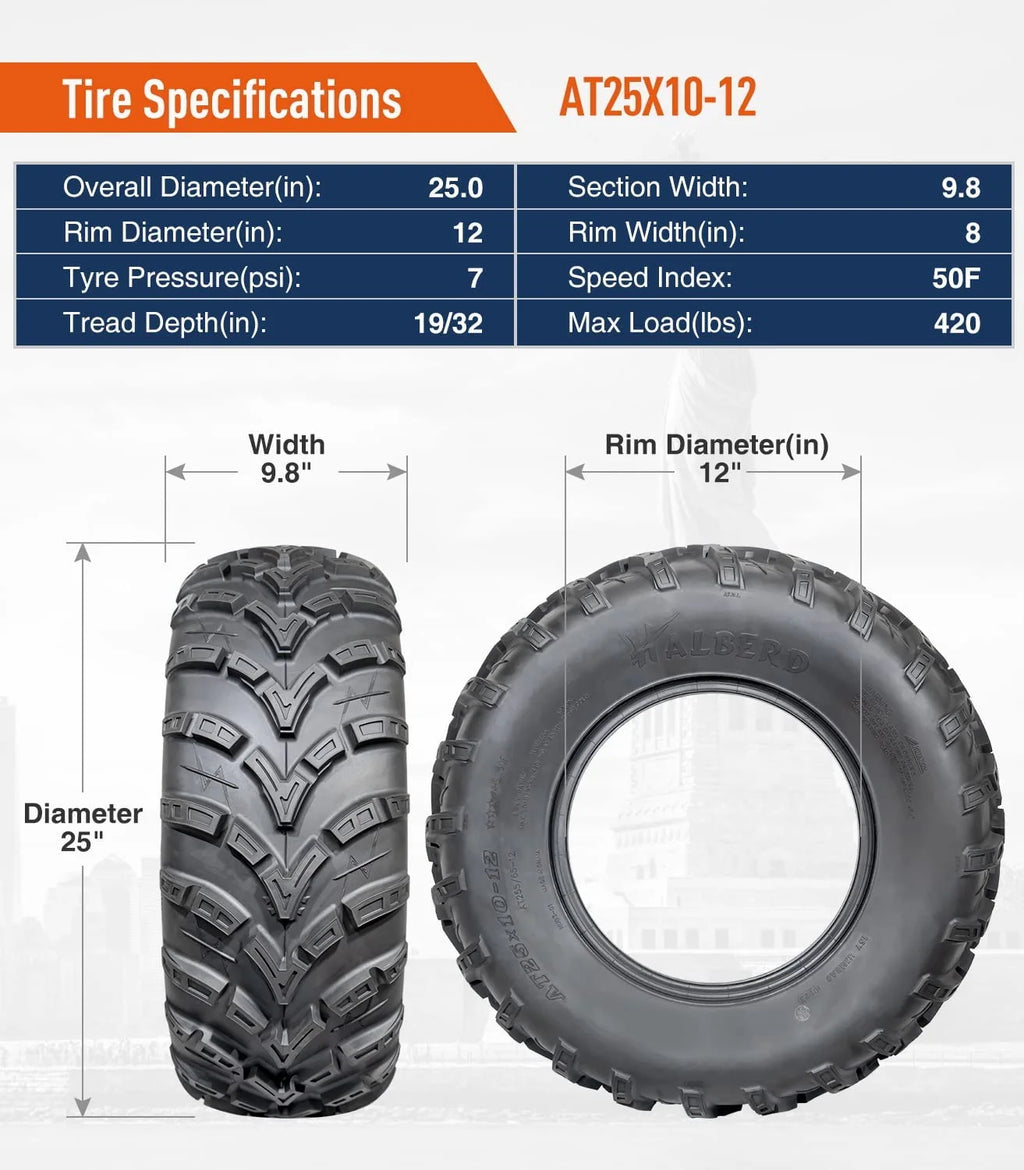 25x8-12 Front & 25x10-12 Rear All Terrain Tires Set of 4 R45479