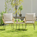 Blue 3 Pieces Upholstered Rattan Patio Bistro Set with Coffee Table S11227