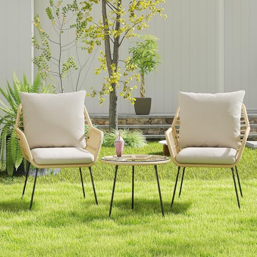 Blue 3 Pieces Upholstered Rattan Patio Bistro Set with Coffee Table S11227