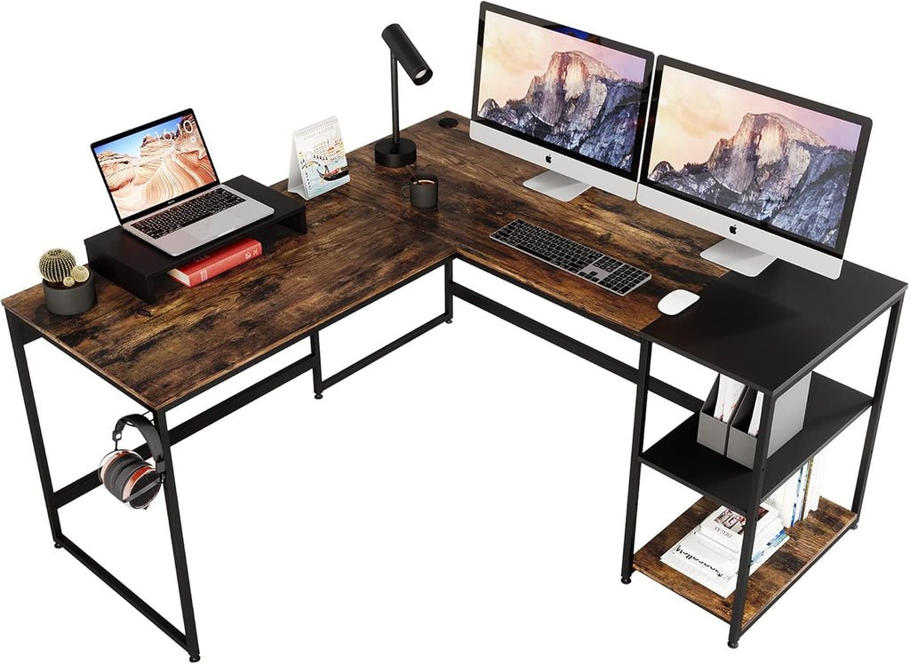 95.2 Inch Reversible L Shaped Desk with Shelves Grey Oak T144
