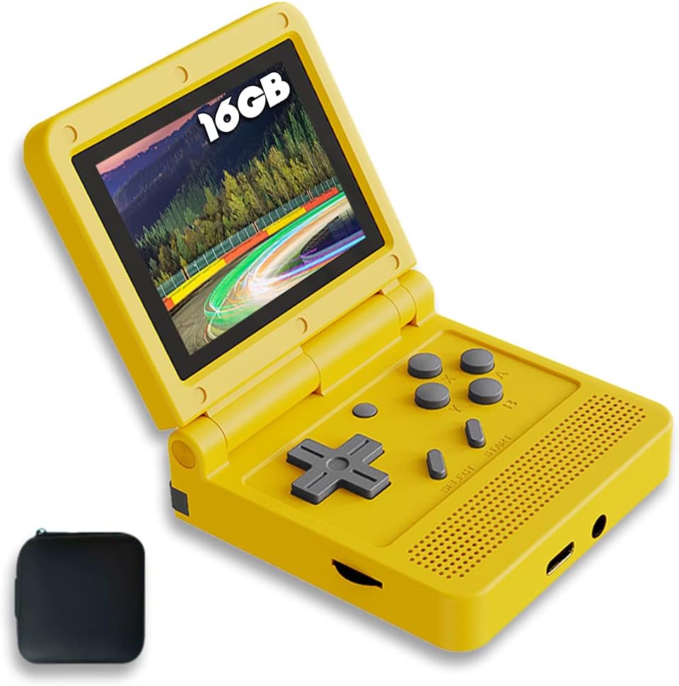 Handheld Game Console 3 inch Retro Clamshell Yellow with Case A7029