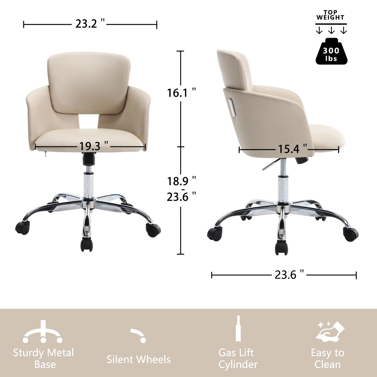 Beige Adjustable Height PU Leather Ergonomic Office Chair V13411