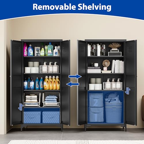 Black 61 inch Metal Pantry Storage Cabinet with Adjustable Shelves H12766