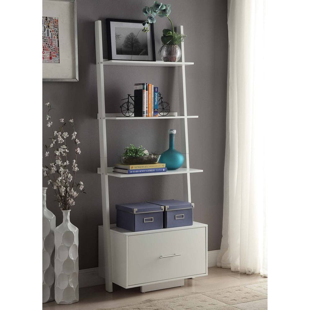 Dark Walnut Ladder Bookcase with File Drawer C12410