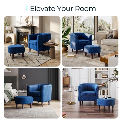Olive Green Velvet Accent Chair with Ottoman V4847