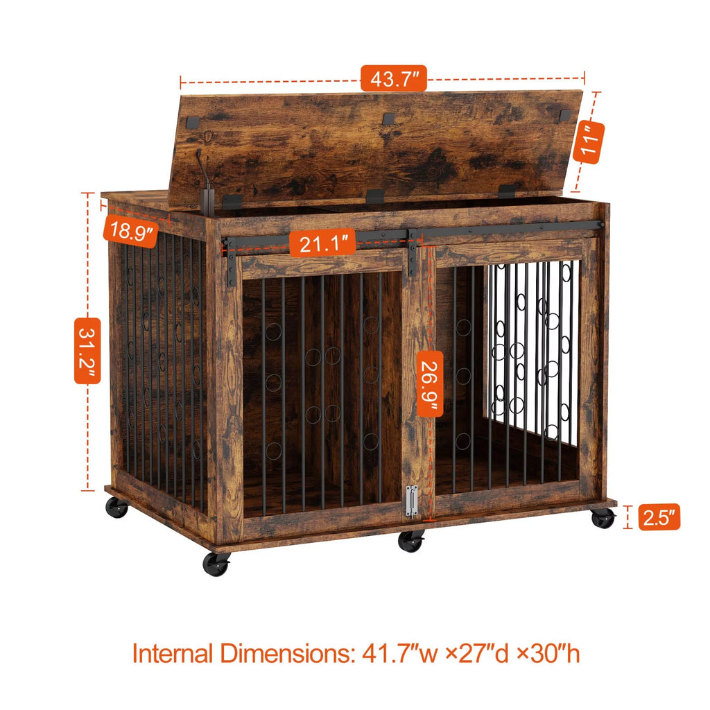 Large Wooden Dog Crate Furniture with Wheels K978