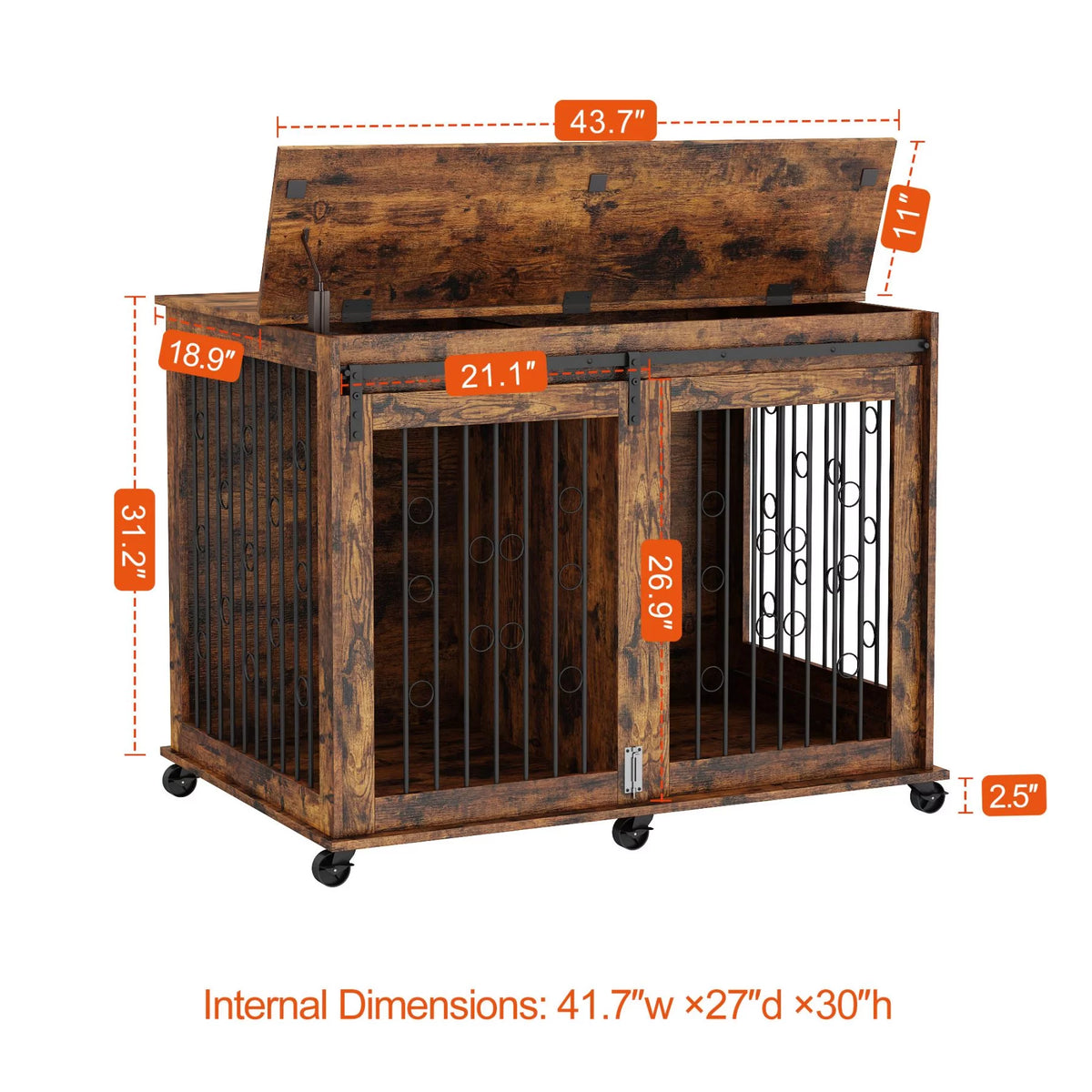 Large Wooden Dog Crate Furniture with Wheels K978