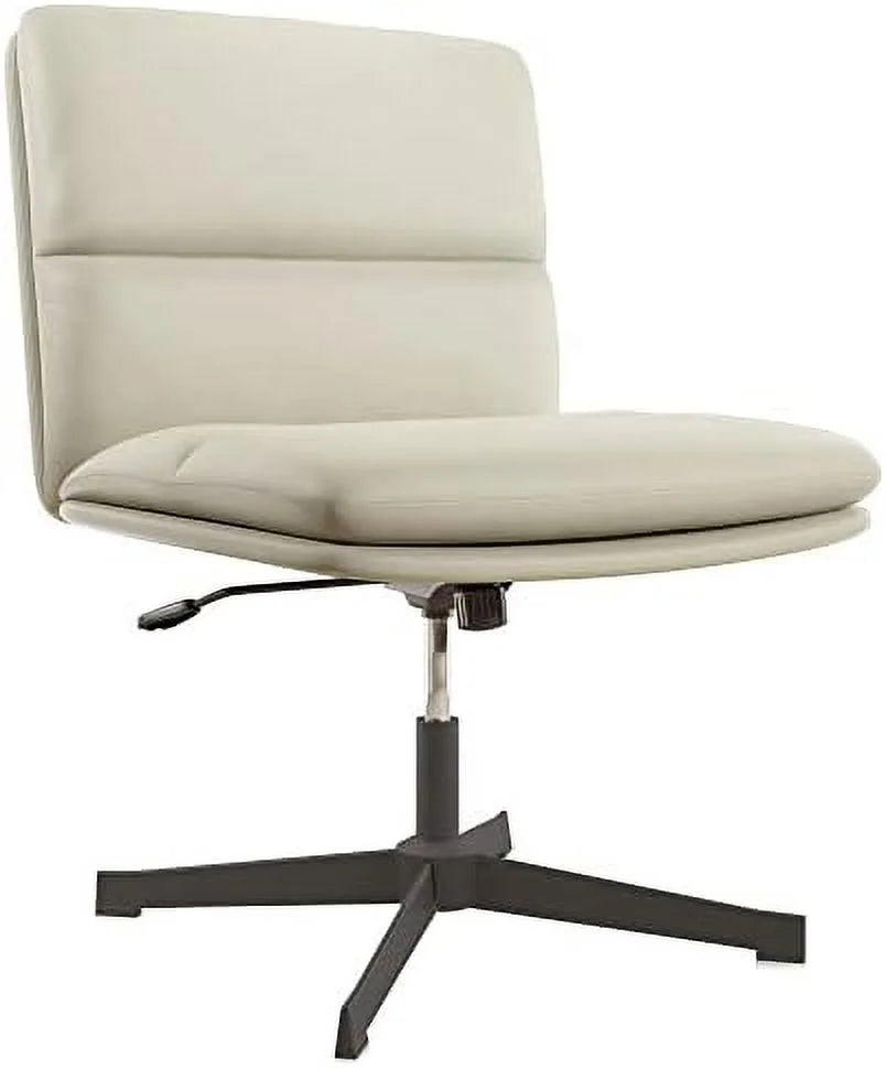 Ivory PU Leather Armless Office Chair with Height Adjustment W585
