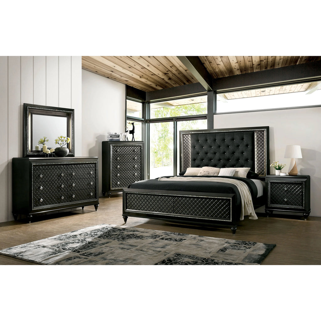 Eastern King Metallic Gray and Black Bed R9318