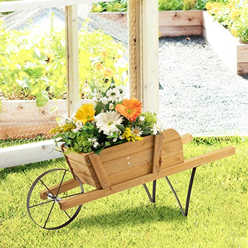 Red Wood Wagon Planter with 9 Magnetic Accessories Y4122
