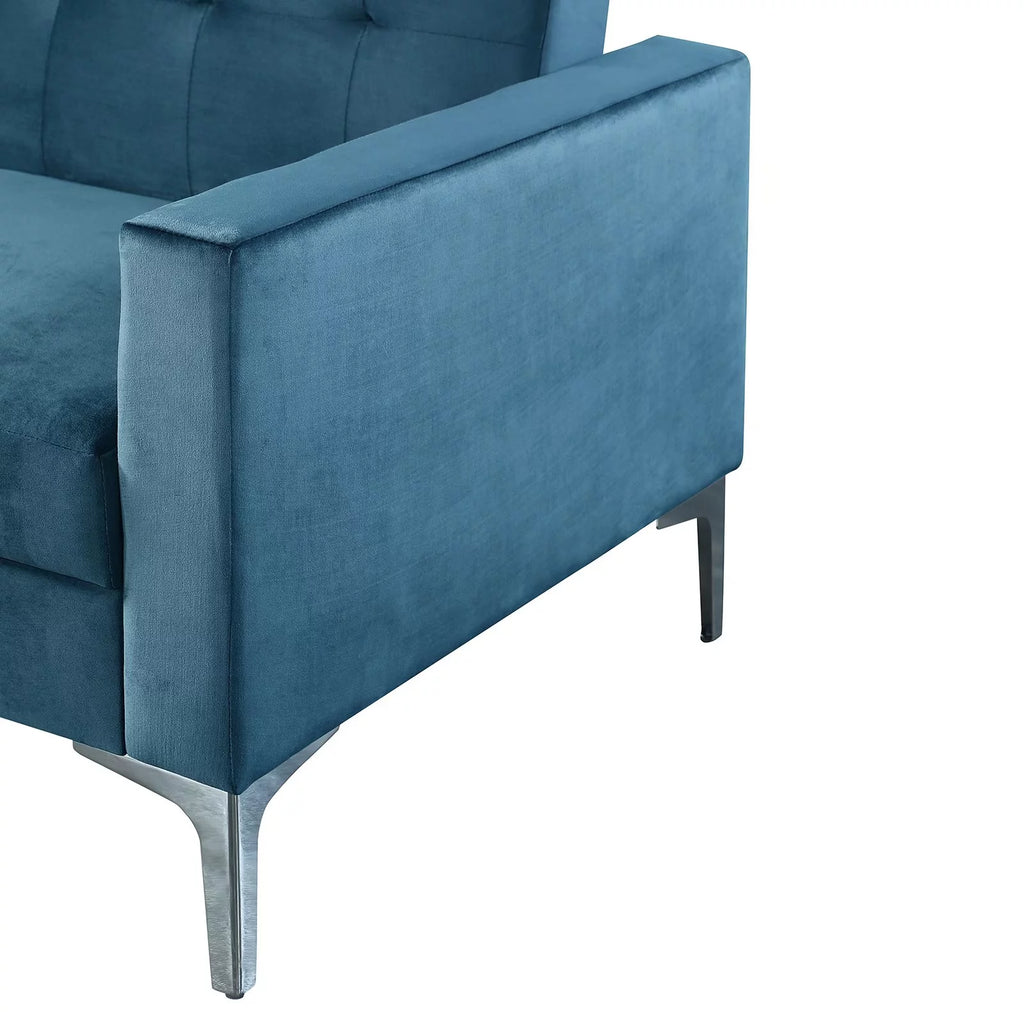Blue Velvet Convertible Sectional Sofa J89601