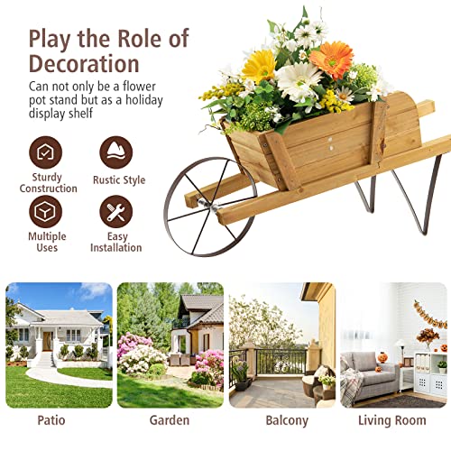 Red Wood Wagon Planter with 9 Magnetic Accessories Y4122