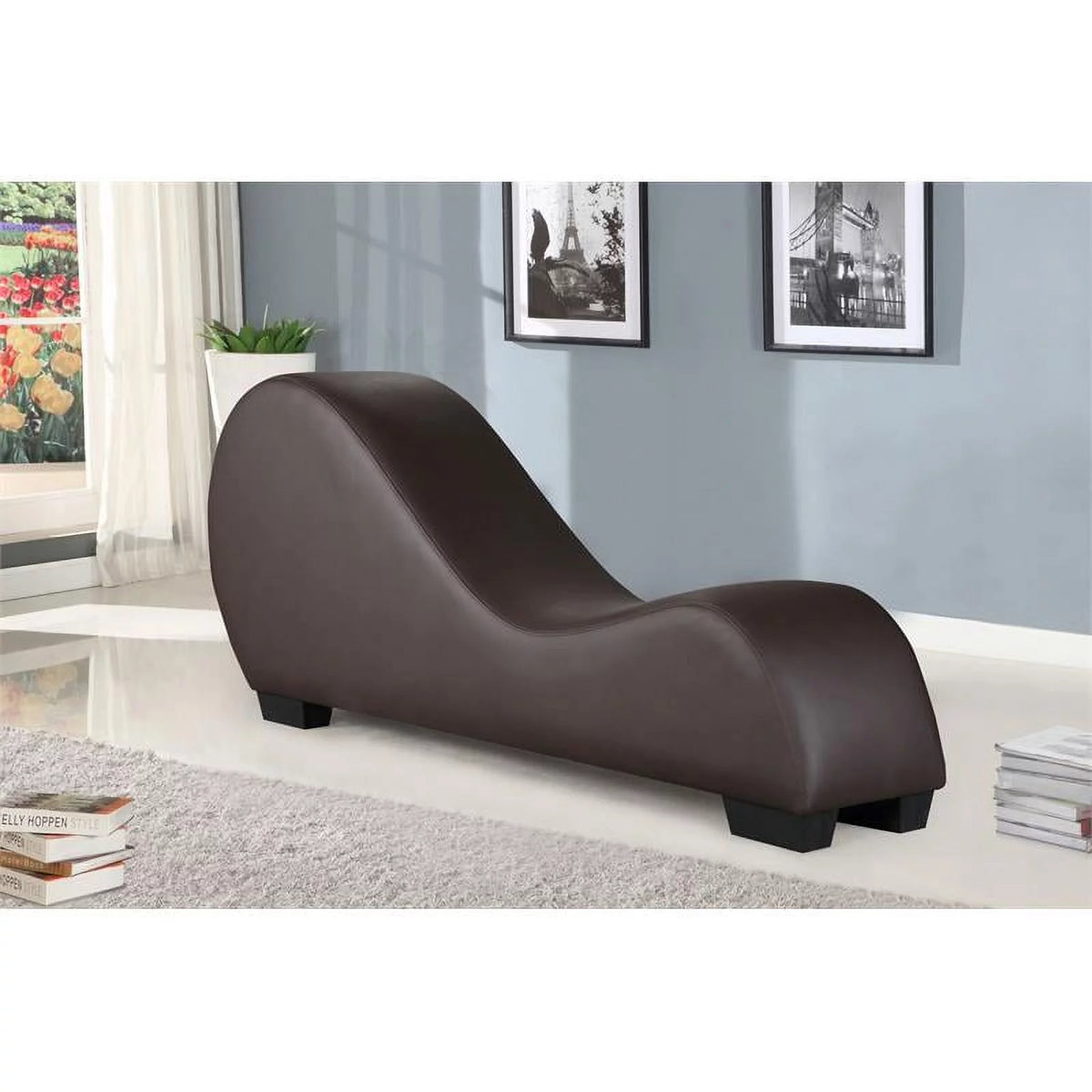 Brown Faux Leather Chaise U662